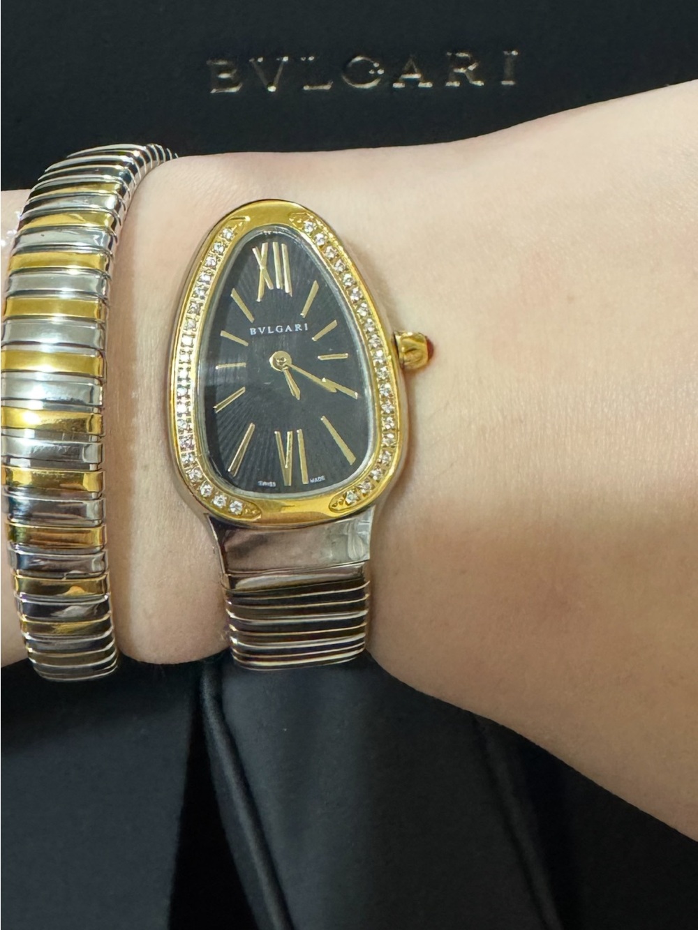 Bulgari Two-Tone Black and Gold Serpenti Bracelet Watch